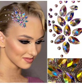 Ballroom dance headdress for women girls Crystal shiny sparkling flower Latin Dance Contest hair Accessories waltz dance AB White Gemstones head piece 